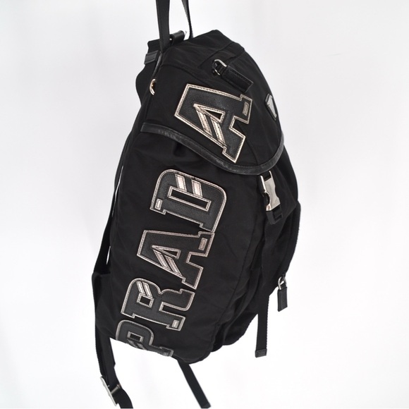 PRADA Embroidered Logo Applique Nylon Backpack In Black Travel - Picture 5 of 15